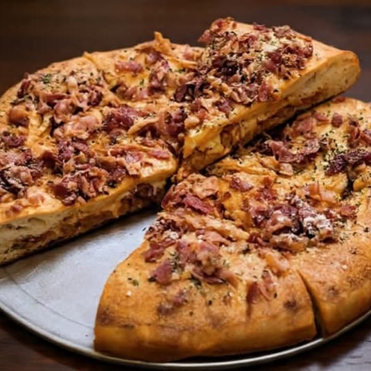 Meat Trio Stuffed Pizza.