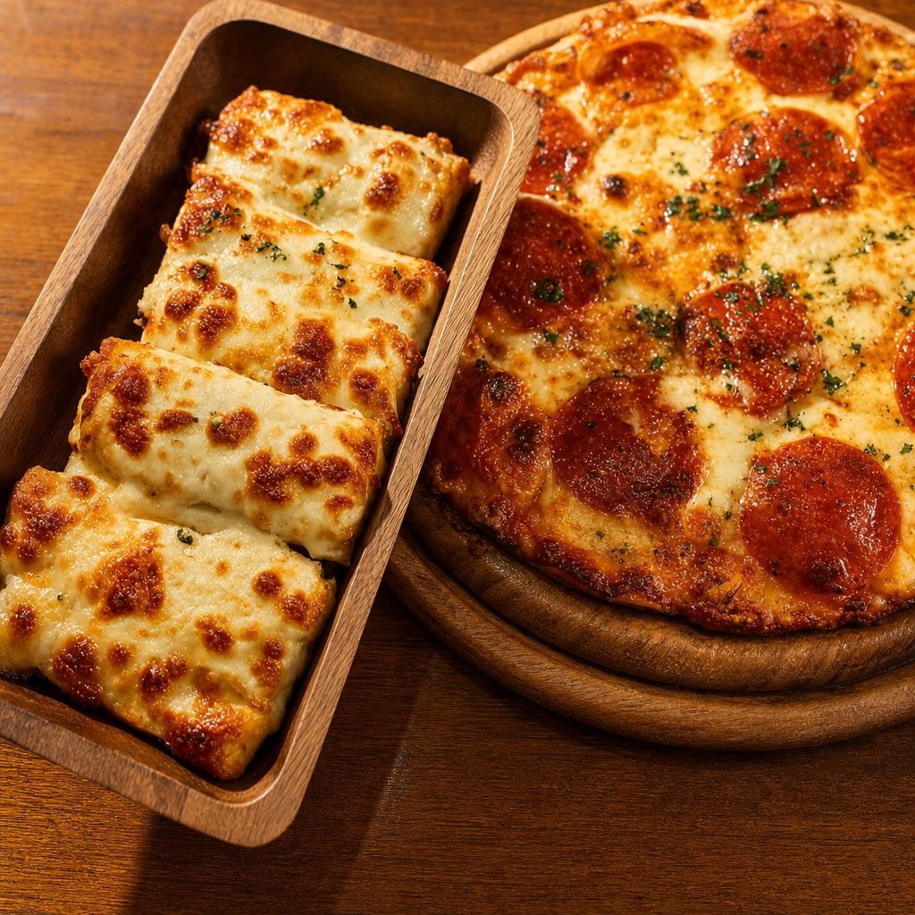 14” 2-Topping Pizza & a Half order of Cheesy Bread.