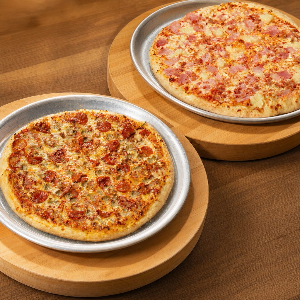 Two Medium 2-Topping Pizzas.